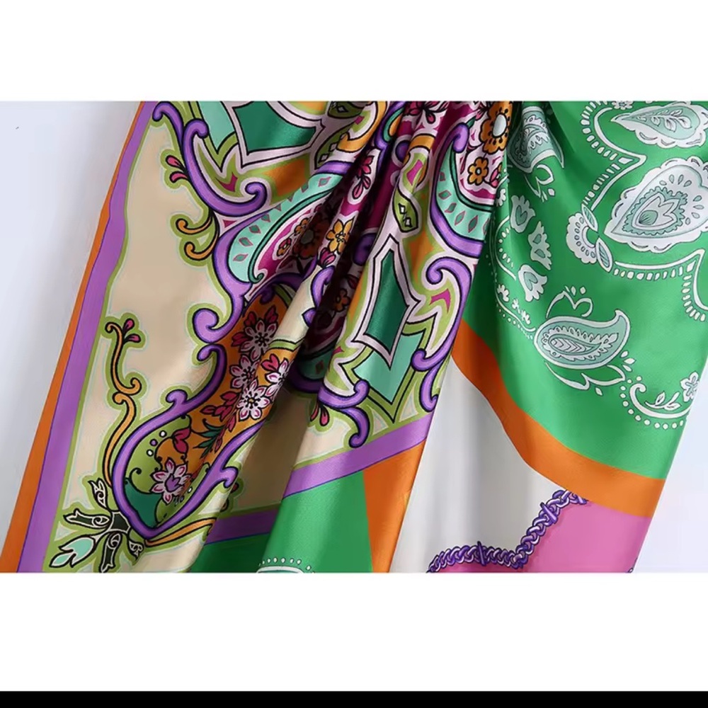 Colorblock Paisley Satin Maxi Dress - Green Multi - Picture 5 of 6